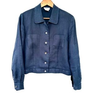 Talbots Blue Bomber Jacket Classic Style, in 💯 Irish Linen